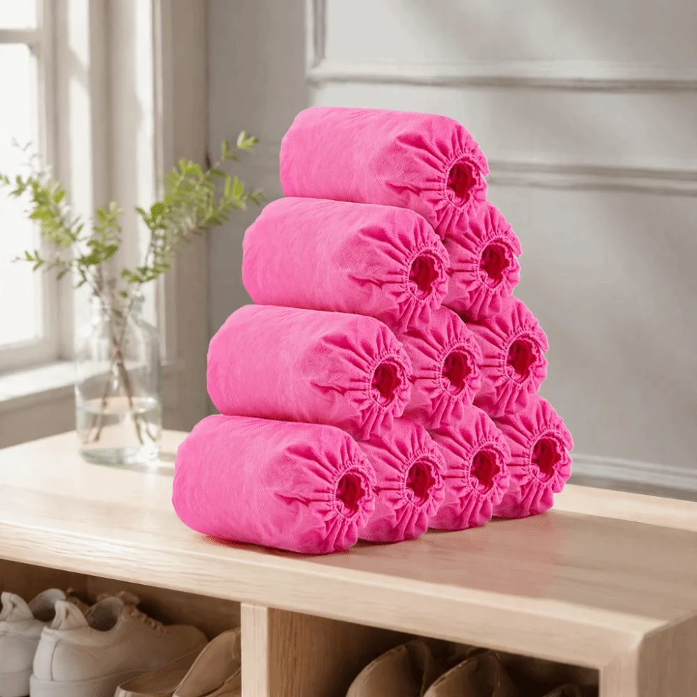 100pcs Durable Pink Non-Woven Overshoes Nonwoven Fabric 40*15cm Anti-Slip Shoe Protectors Breathable Boot Covers Outdoor Use