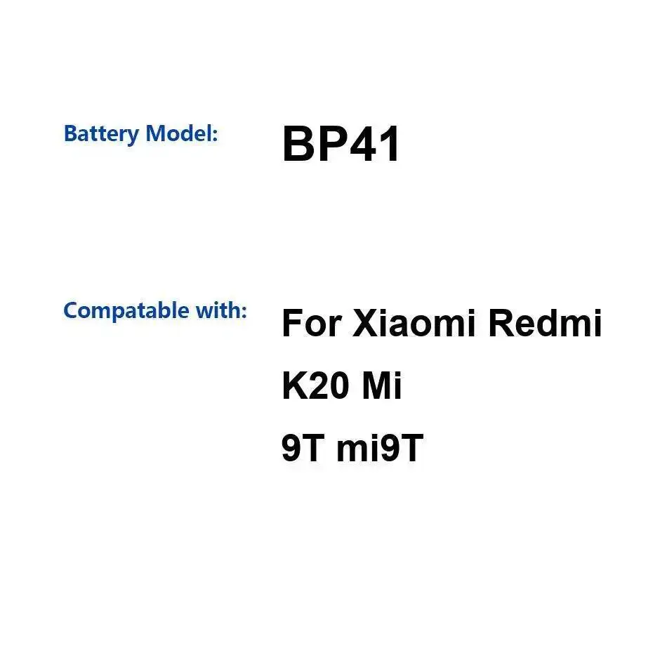

Для Xiaomi Redmi K20 MI 9T Mi9t Safe BP41 Надежная замена аккумулятора мобильного телефона 4000 мАч