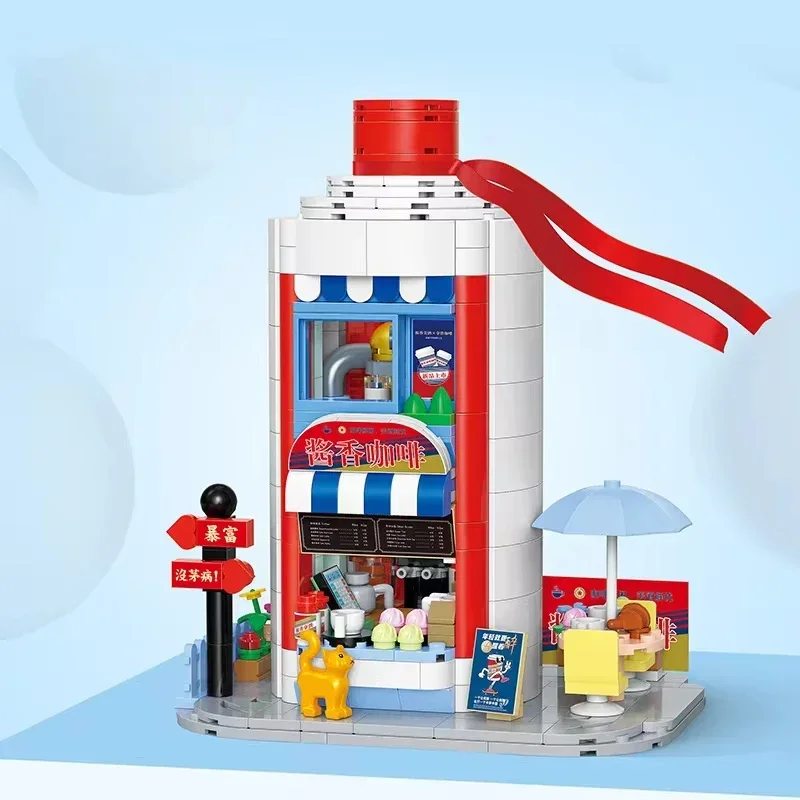 Cute Mini Store Building Blocks Coffee/Lemonade/Rose Shop Model Assembly Education Toys for Kids Girls Holiday Birthday Gifts