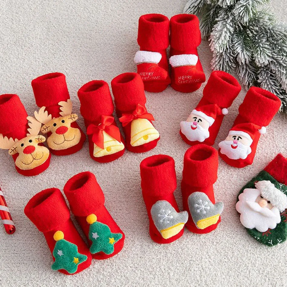 0-3 Years Boy Girl Stockings Children Winter Warm Thickened Terry Socks Baby Anti-Slip Xmas Clothing Accessories Kids Stuff