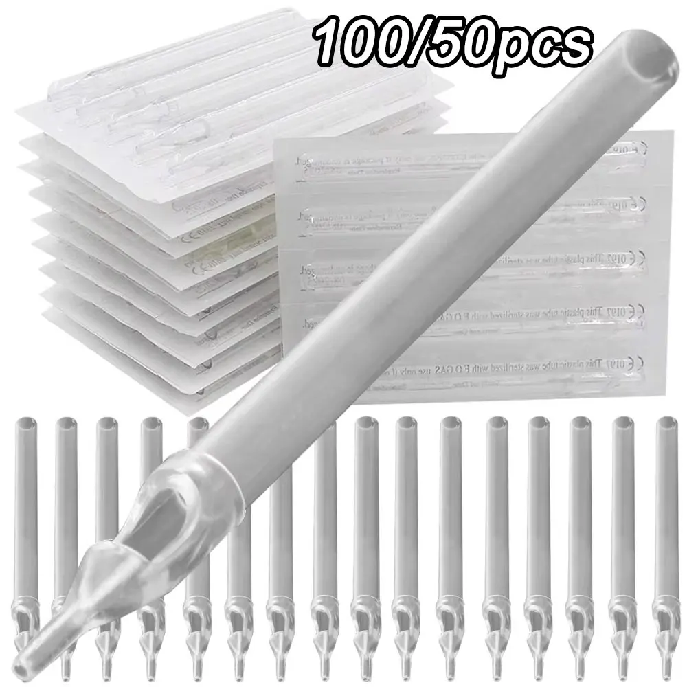100/50pcs Long Tattoo Tips Tubes Sterile Long Tattoo Disposable Tips Tube 3/5/7/9/11/14RT 5/7FT for Tattoo Machine Grip Needle