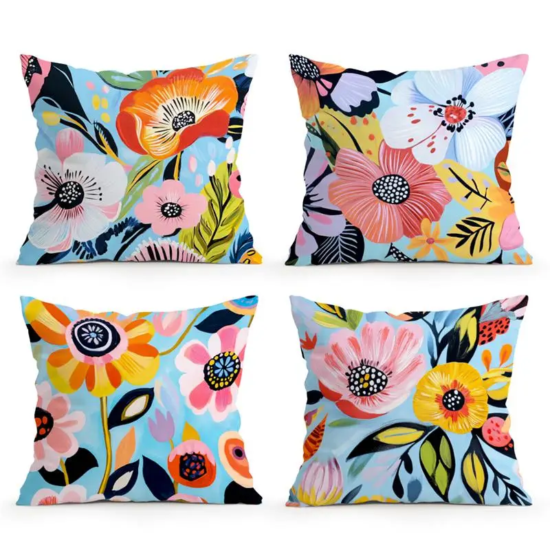 Colorful Flower Cushion Cover Tropical Jungle Decorative Throw Pillowcase Plant Abstract Home Decor Sofa Bed Pillow Covers Cojin