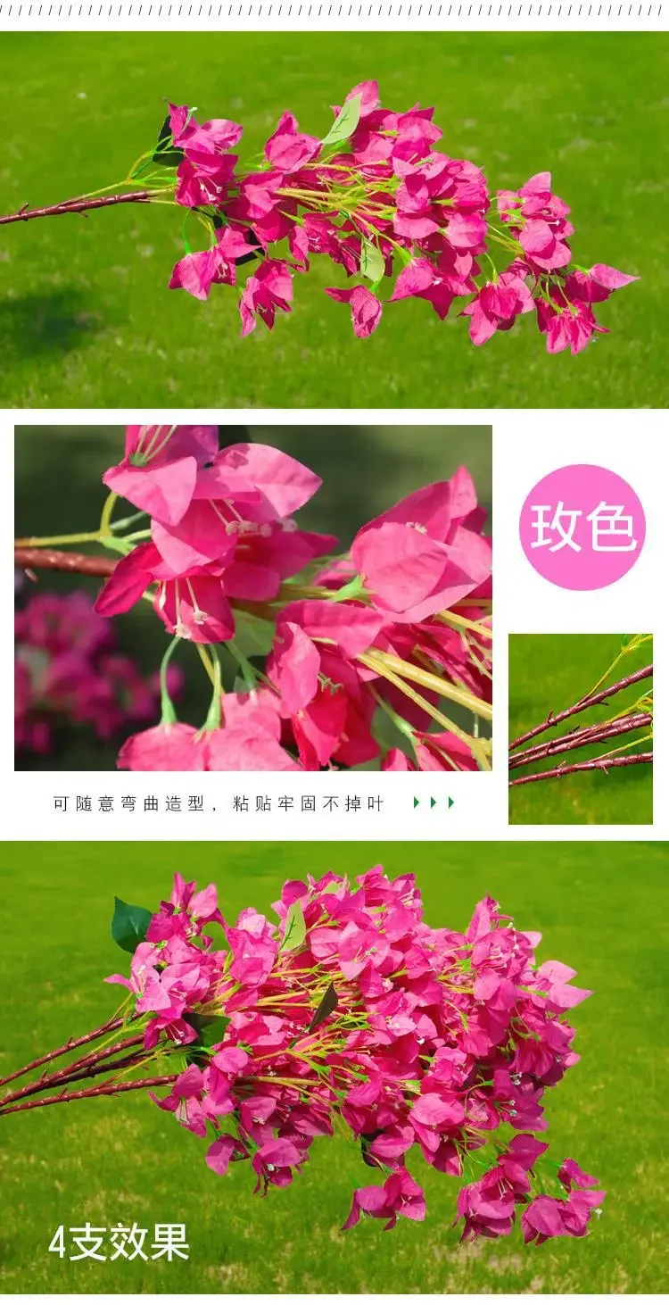 95cm Rayon-Bougainvillea-Zweige Rote Kunstblumen mit Drahtstiel Hochzeitsdekoration 100 Stück – Detail 12