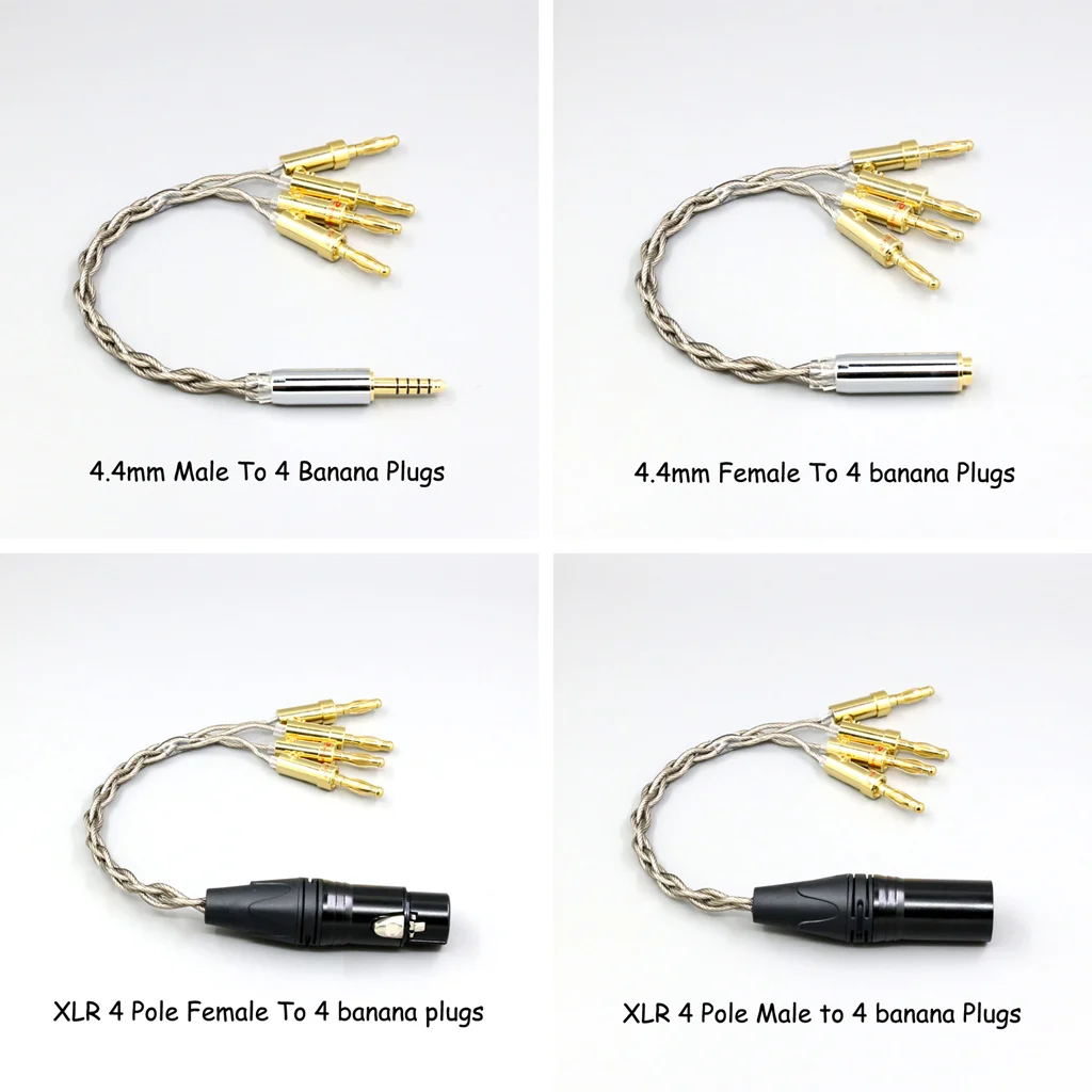 

99% Pure Silver + Graphene Silver Plated Shield Earphone Cable For XLR 6.35mm 4.4mm 3.5mm Male Female To 4 Banana Plug Adapter