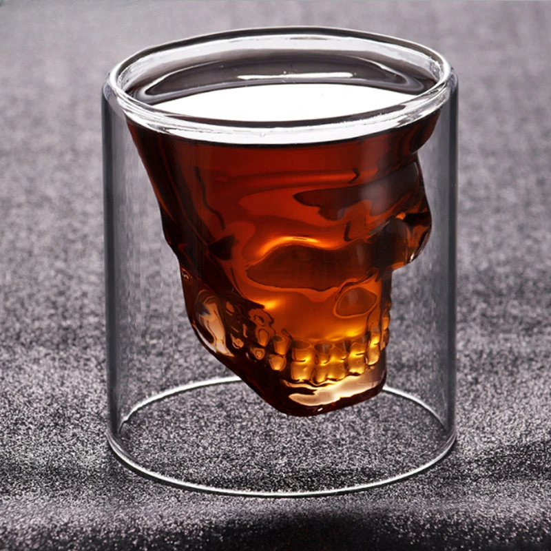 

Originality Glass Skull Shot Cup Whisky Glass Cup Skull Mug for Whiskey Wine Vodka Bar Club Beer Party Hotel Wedding Glass