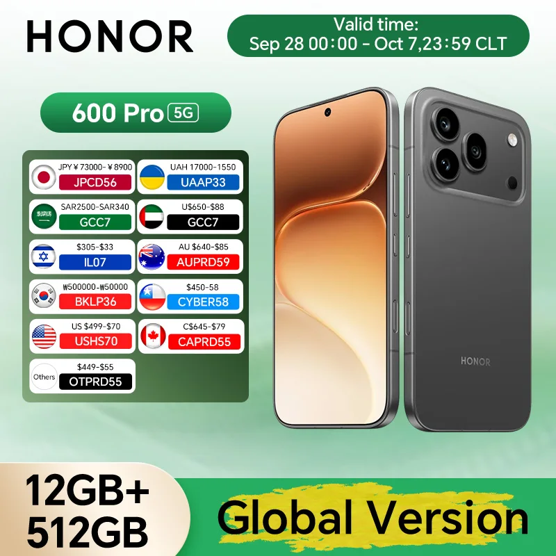 New Global Version HONOR 600 Pro 5G 12GB+512GB 6.57'' 120Hz AMOLED Screen 200MP Main Camera 7000mAh 80W SuperCharge