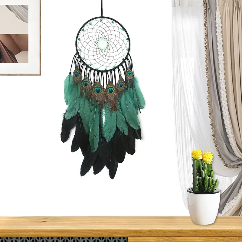 Vintage Ethnic Style Green Feathers Dream Catcher Handmade Wind Chimes Door Hanging Home Decorations Home Ornaments Party Gifts