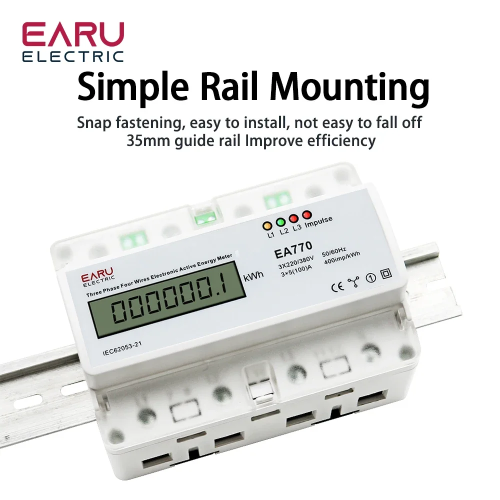 Imagem -06 - Medidor de Energia Ativa Eelectronic Trifásico Fios Monitor de Consumo de Energia Kwh Trilho Din 50hz 60hz 3*5100a 50 60hz Led Lcd