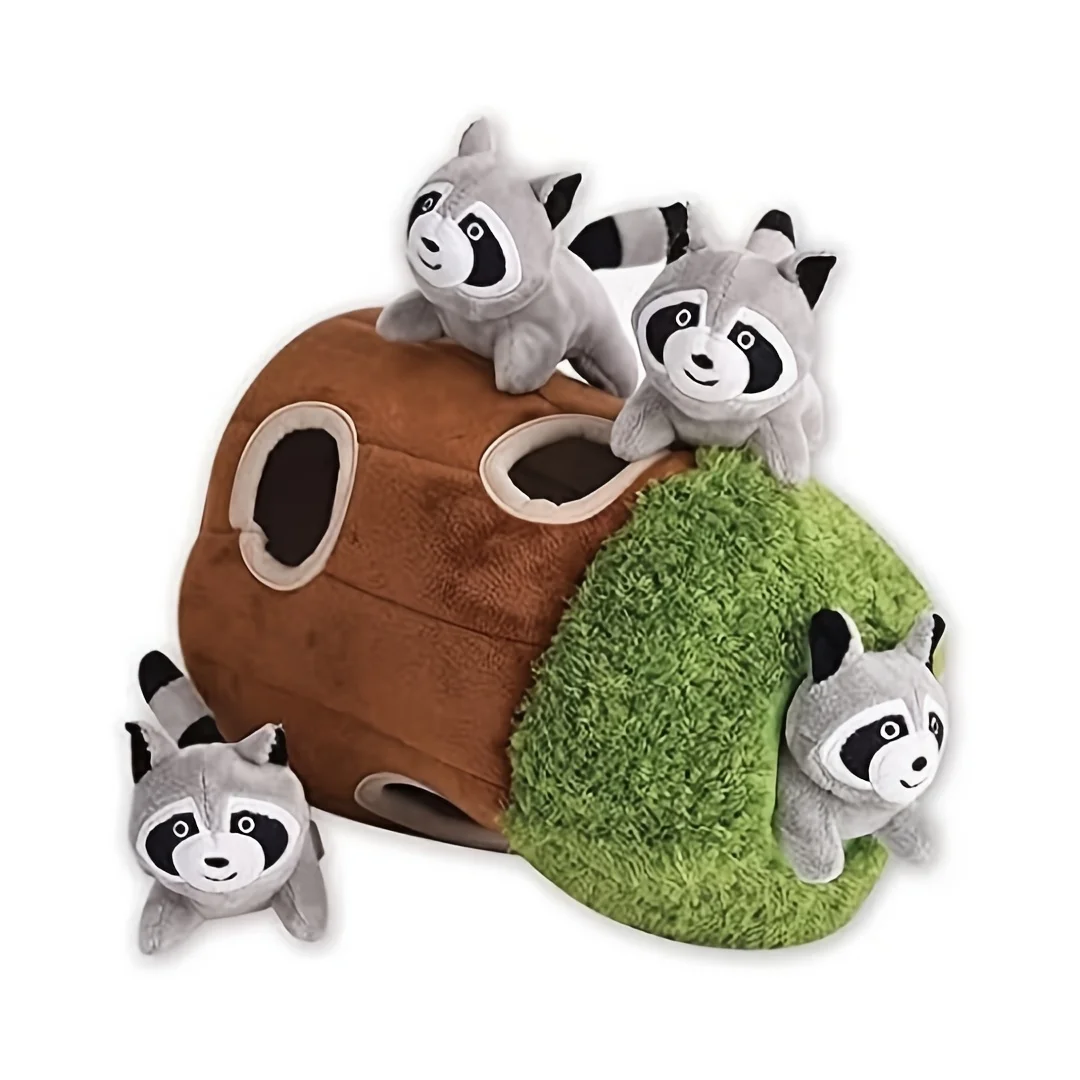 

1pc Raccoon In Tree Design Pet Grinding Teeth Squeaky Plush Toy, Chewing Toy for Dog Interactive Supply, Hide And Seek, Suitable