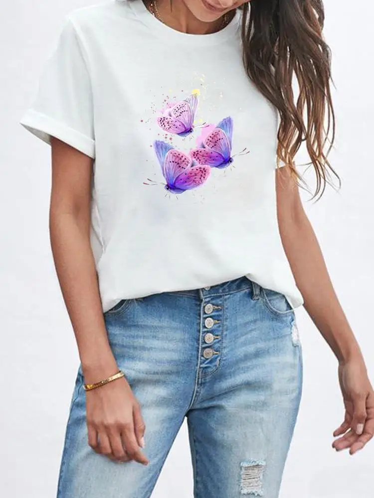 

Clothes T Clothing Print Casual T-shirts Women Female Butterfly Lovely Trend Cute Fashion Summer Short Sleeve Graphic Tee