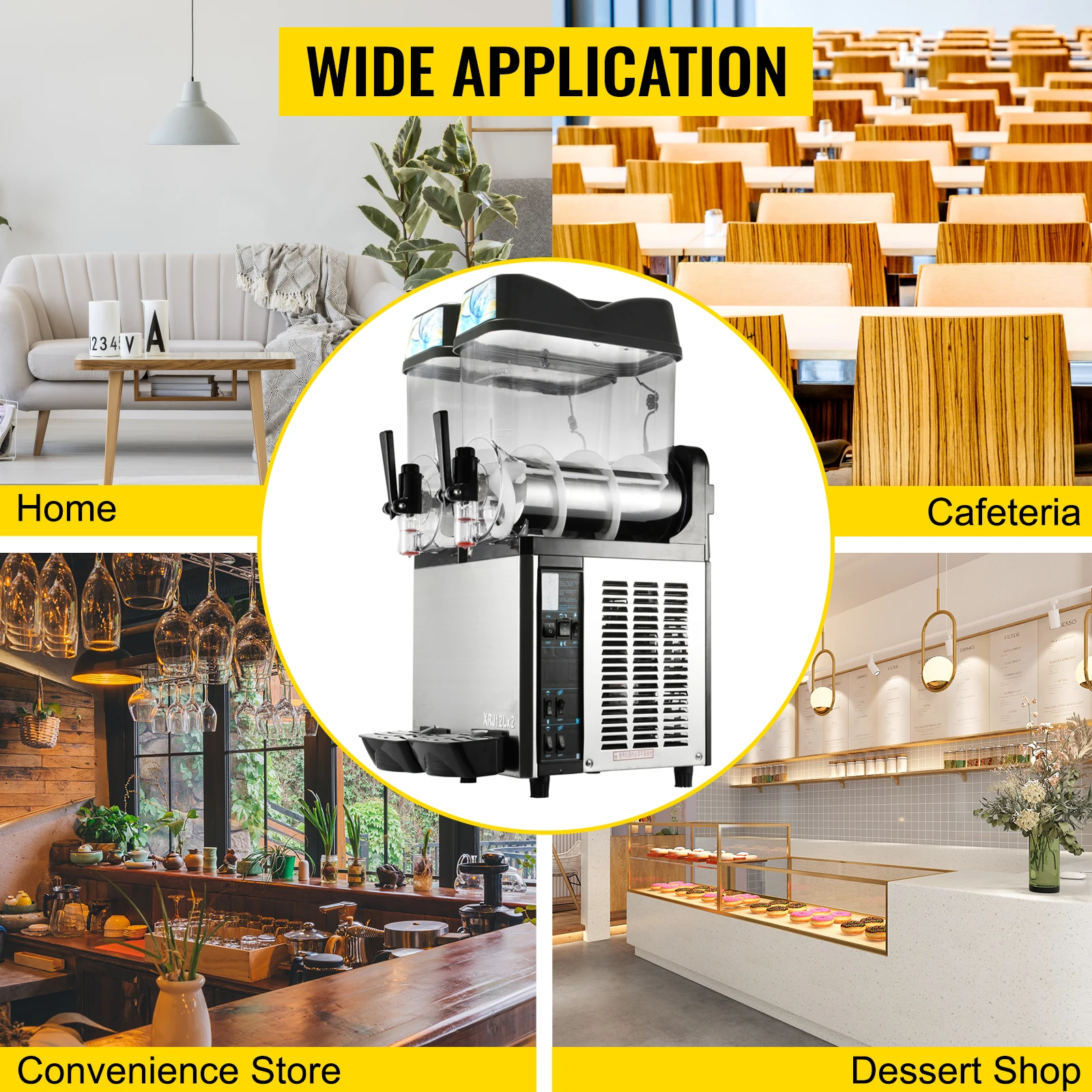 VEVOR Macchina Granita da Banco 2x12 Litri Serbatoio Doppio Elettrica da Cucina, Macchina Commerciale per Sorbetto Frappè Crema di Caffè Smoothie 2 Serbatoio da 24L