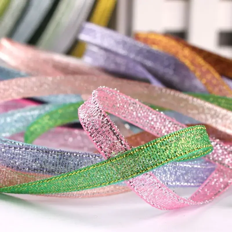 25Yards 6mm Multicolor Silk Satin Organza Ribbon Glossy Glitter Ribbon Wedding Cake Gift Decoration Crafts Garment Accessories
