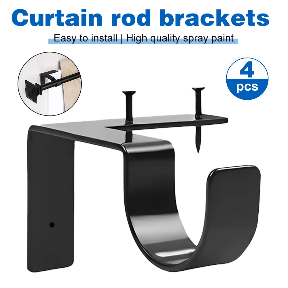 8PCS Curtain Rods Bracket Hanger Hook Rod Support Clamp Crossbar Fixing Clip Wall Hooks Organizer Rails Rack Home Storage Support Clamp