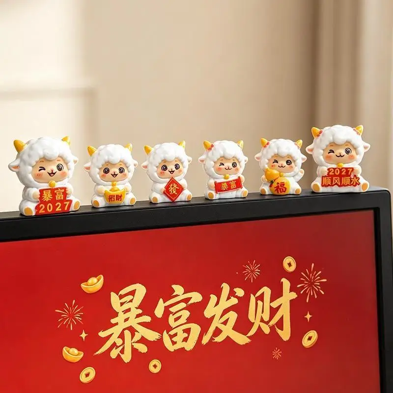 【HG】Cute Lucky Sheep Figurines 2027 Year Of Goat Decor Resin Adorable Design Home Desktop Ornament New Year Gift