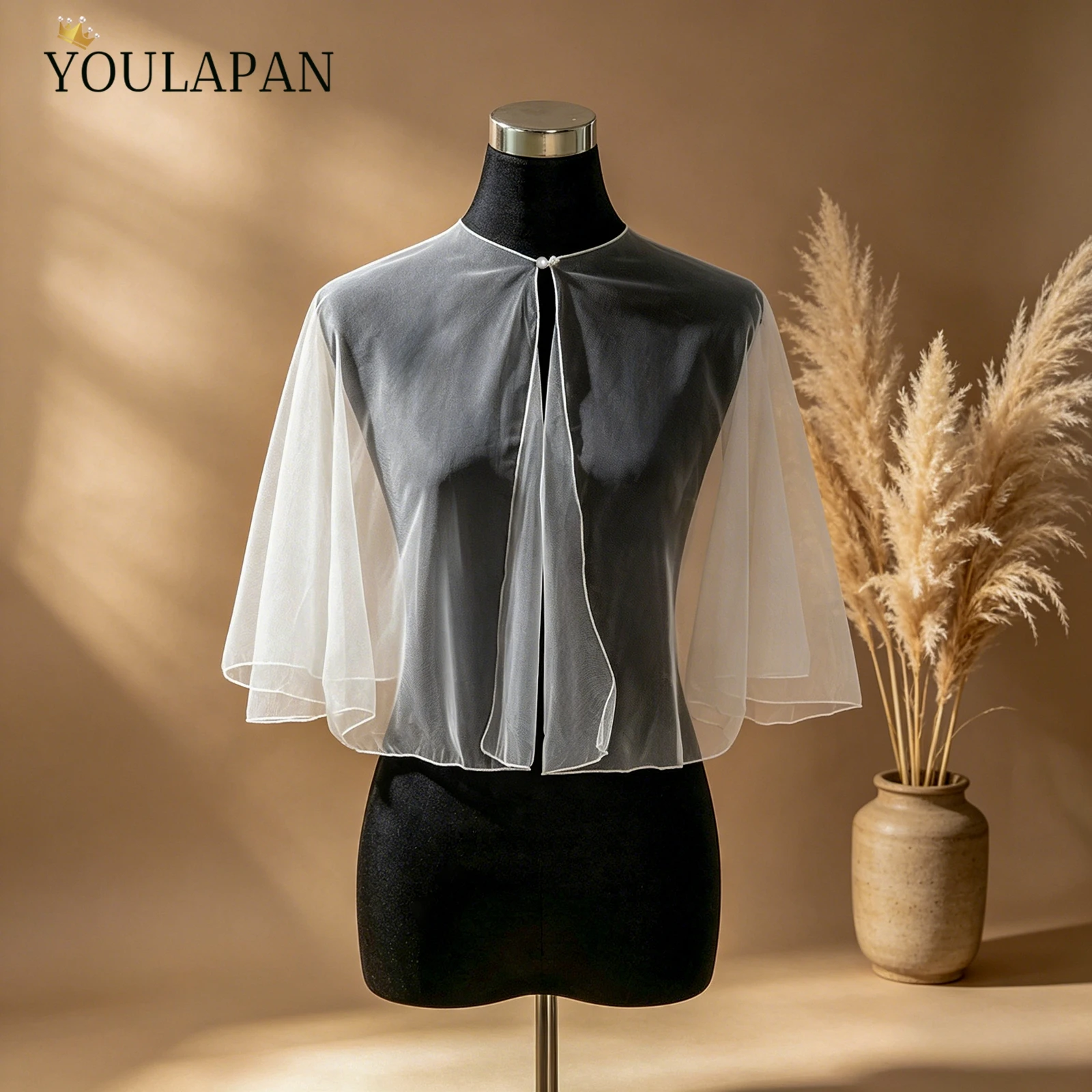 TOPQUEEN BoléRo Femme Mariage Tulle Shawl Transparent Dress Cardigan Bridal Cloak Wedding Blouse Sleeveless Blouse Vg89