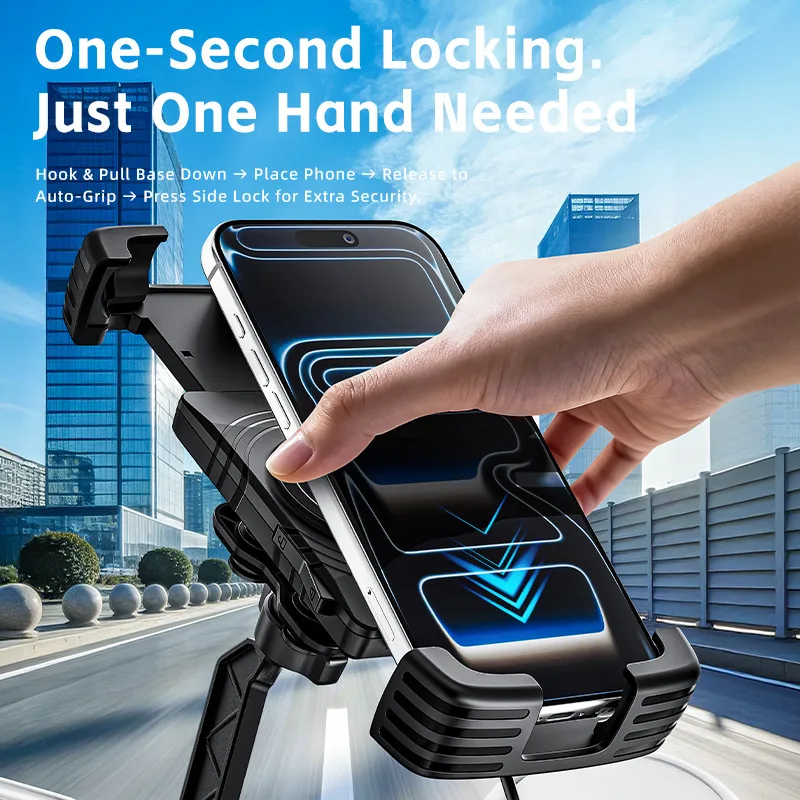 Motorcycle Phone Holder Anti Vibration Bike Bicycle Handlebar Phone Mount One-Hand Operation 360° View For 4.7-7'' Phone
