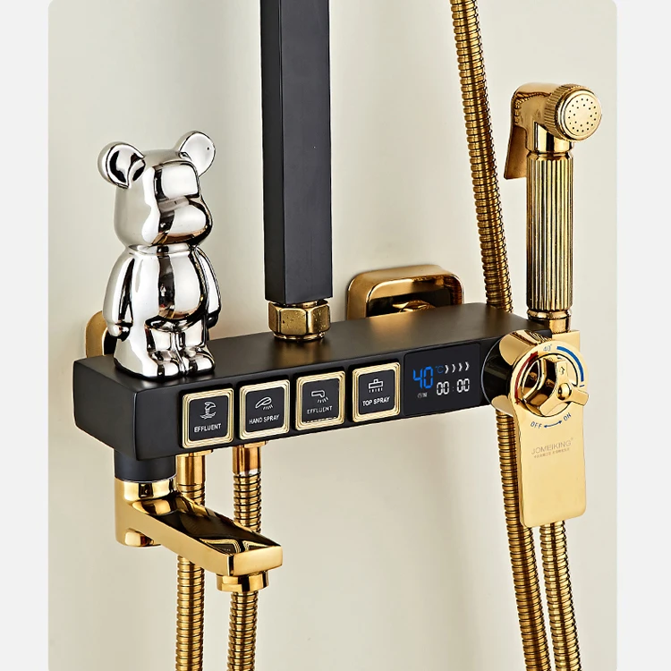 Chrome Digital Bathroom Shower System 10 Inch Stainless Steel Ran Shower Head Brass Bathroom Faucet Thermostatic Bath Shower Set