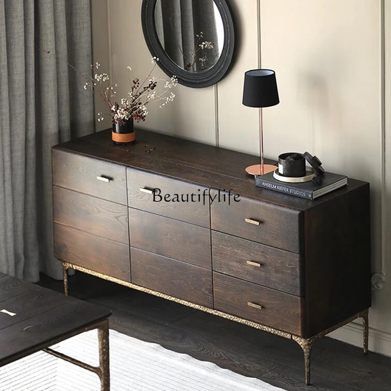 

Nordic oak dining side cabinet retro British Nordic siding cabinet six-bucket storage cabinet
