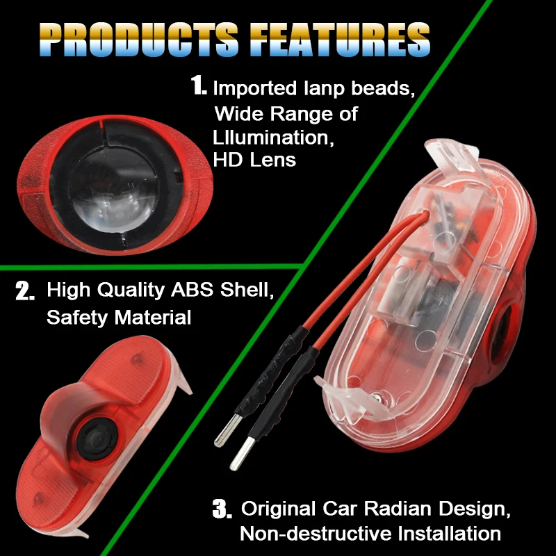 2Pcs LED Car Door Welcome Lights Projector Logo for Volkswagen Mk4 Ghost Shadow Light Decor Ambient Lamp Safety Auto Accessory