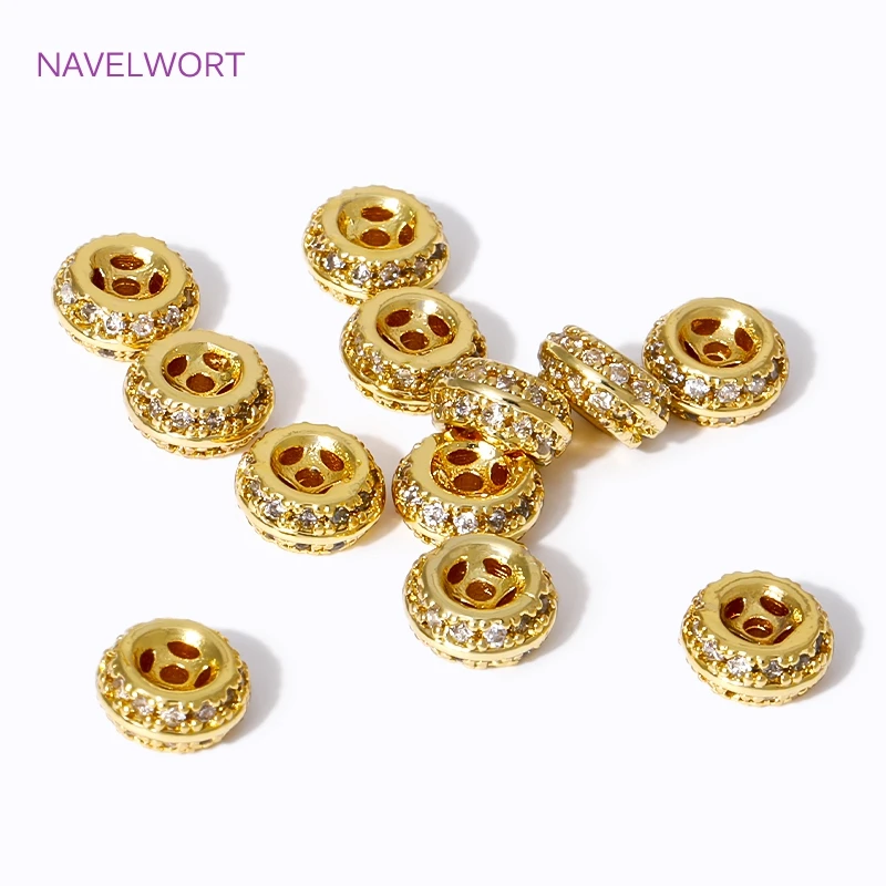 18K Gold Plated Inlaid Zircon Separation Beads Loose Beads Brass Round Spacer Beads For DIY Jewelry Making Accessories Findings