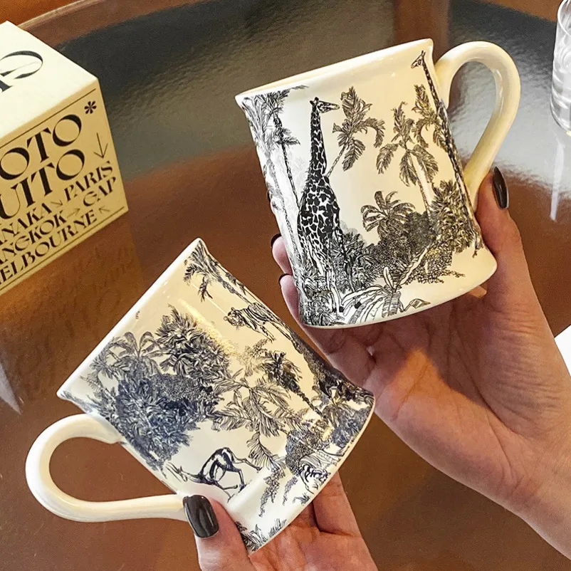 Jungle Scenery Ceramic Mug, High Temperature Resistant Water Cup for Home Office, Gift Box Breakfast Milk Coffee Cup