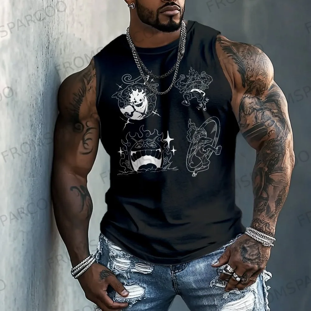 

2025 One Piece Anime Luffy Zoro Peripheral Printed Pure Cotton Tank Top Gym Men's Loose Sports Summer Fashion Top