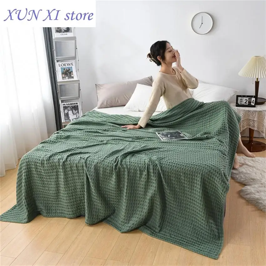 

New Pure Cotton Waffle Plaid Blanket Modern Throw Blanket Knitted Thin Quilt Plain Soft Cozy Sofa Cover Bedspreads On The Bed