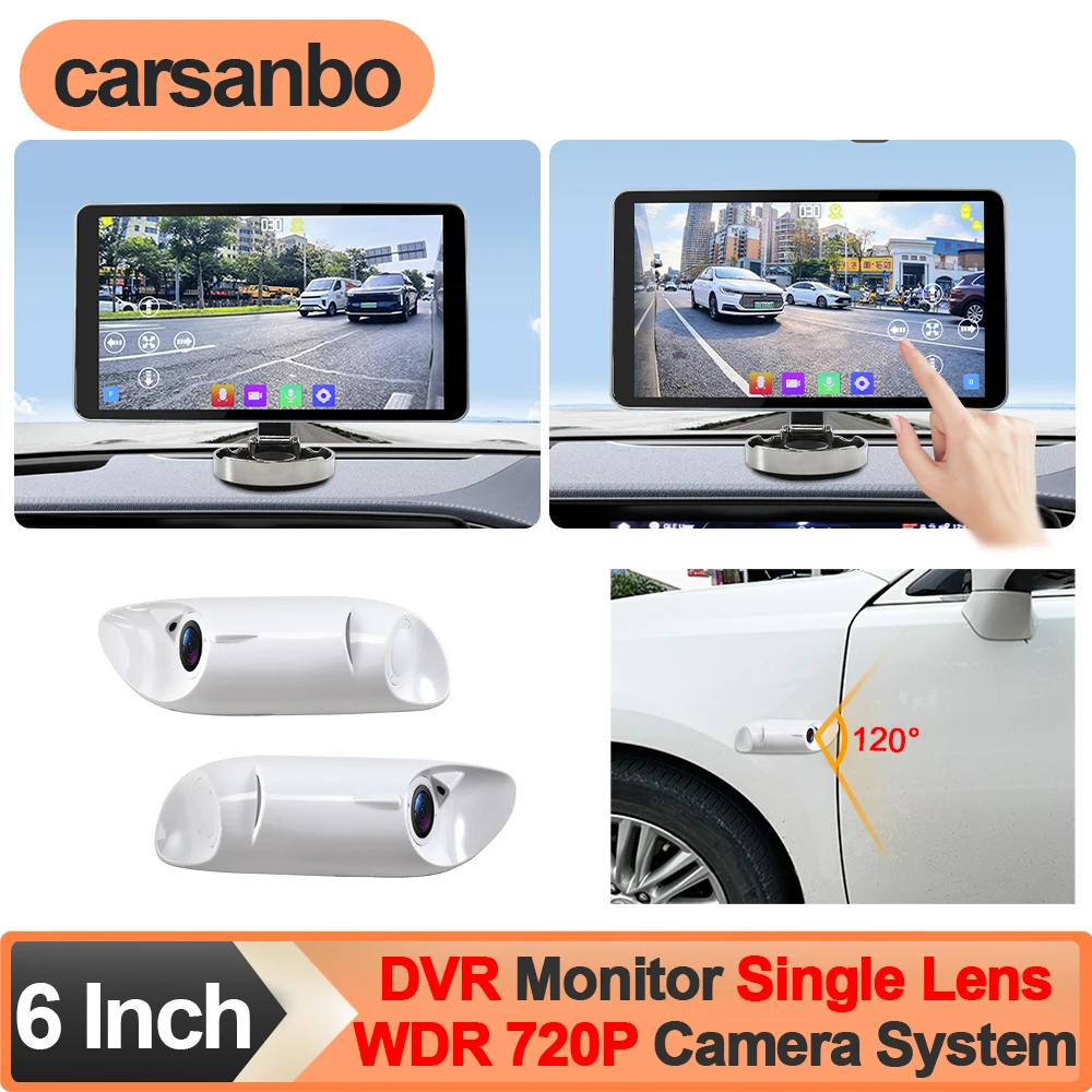 Carsanbo 6 Inch Car DVR Monitor Full Screen Blind Spot AHD 720P WDR Left & Right Side Rear View Camera Single Lens Waterproof