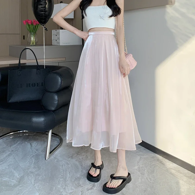 

Korean Vintage Long Skirt for Women A-line High Waist Female Elegant Maxi Skirts Spring Causal Faldas Ajustadas Skirts Dropship