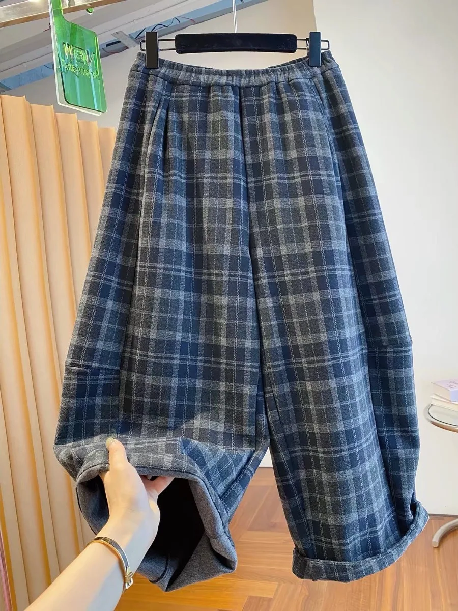 Loose Casual Plaid Pants Women's Nine Points 2026 New Autumn Loose Wide Leg Pants Relaxing Sensation Very Attractive