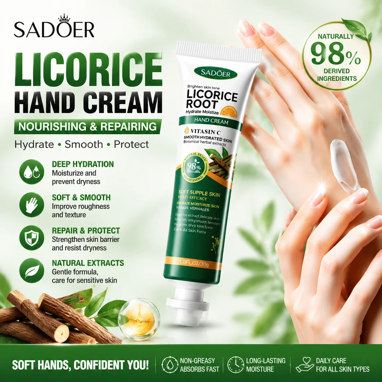 Licorice Hand Cream, Anti Drying in Autumn and Winter, Moisturizing and Nourishing, Anti Wrinkle, Repairing Cocoons