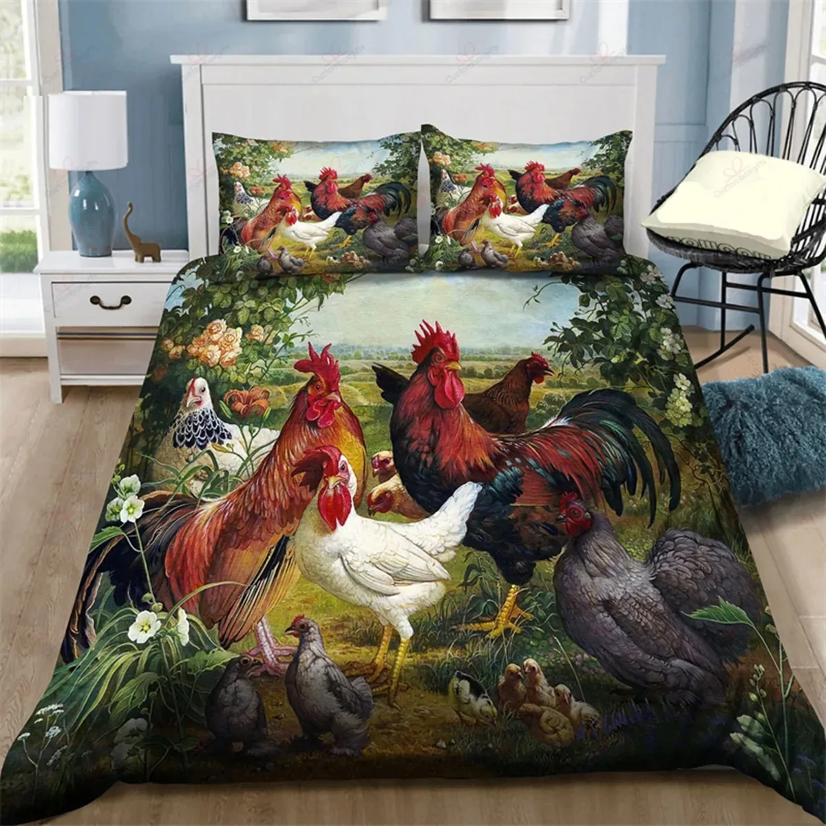 

Farm 3D chicken Duvet Cover Rooster Goose Duck for Kid Teen women men gifts Farmhouse Animals for bedroom decorations Queen king