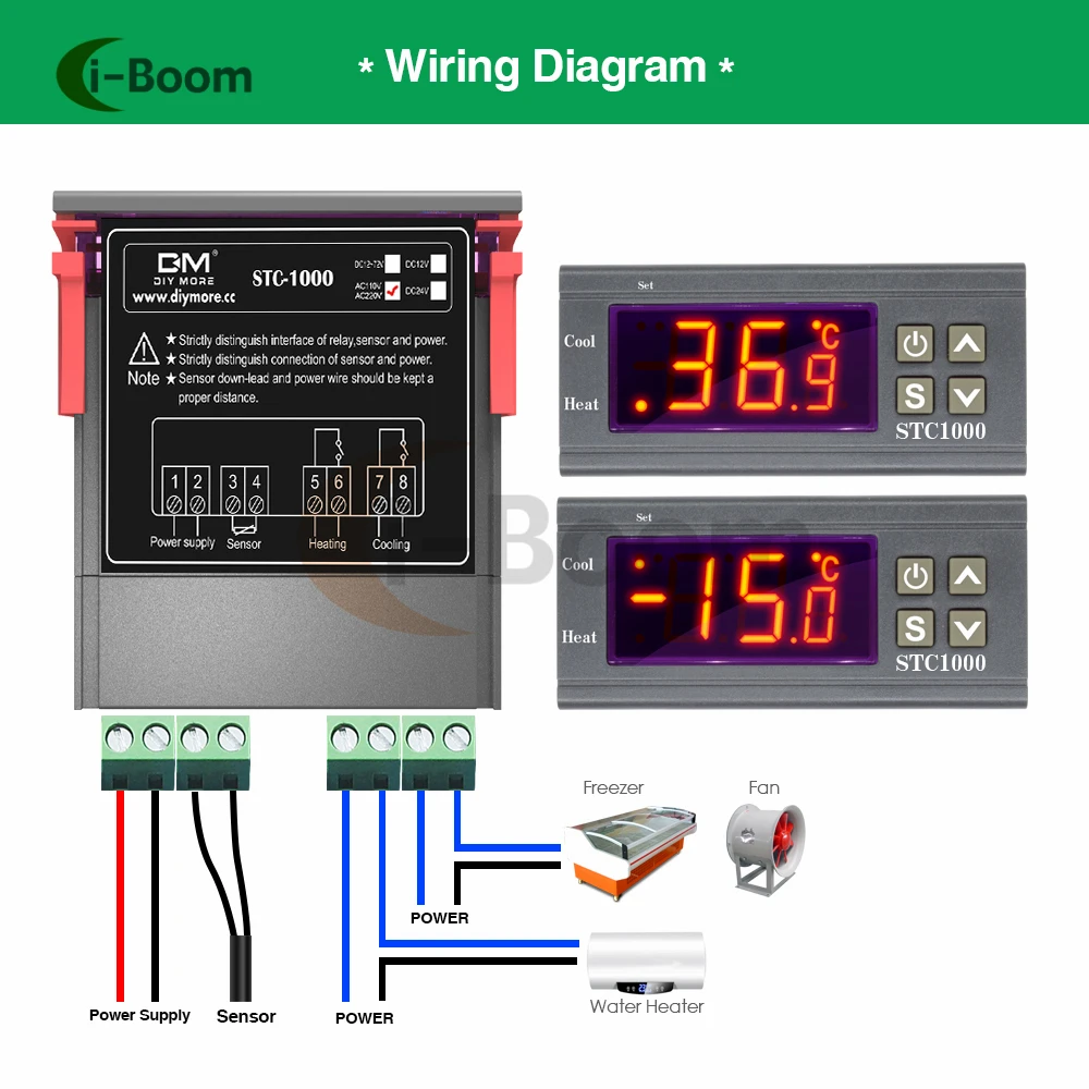 STC-1000 AC110V 220V Digital display thermostat Temperature measurement -50℃~99℃ With NTC waterproof sensor Relay output