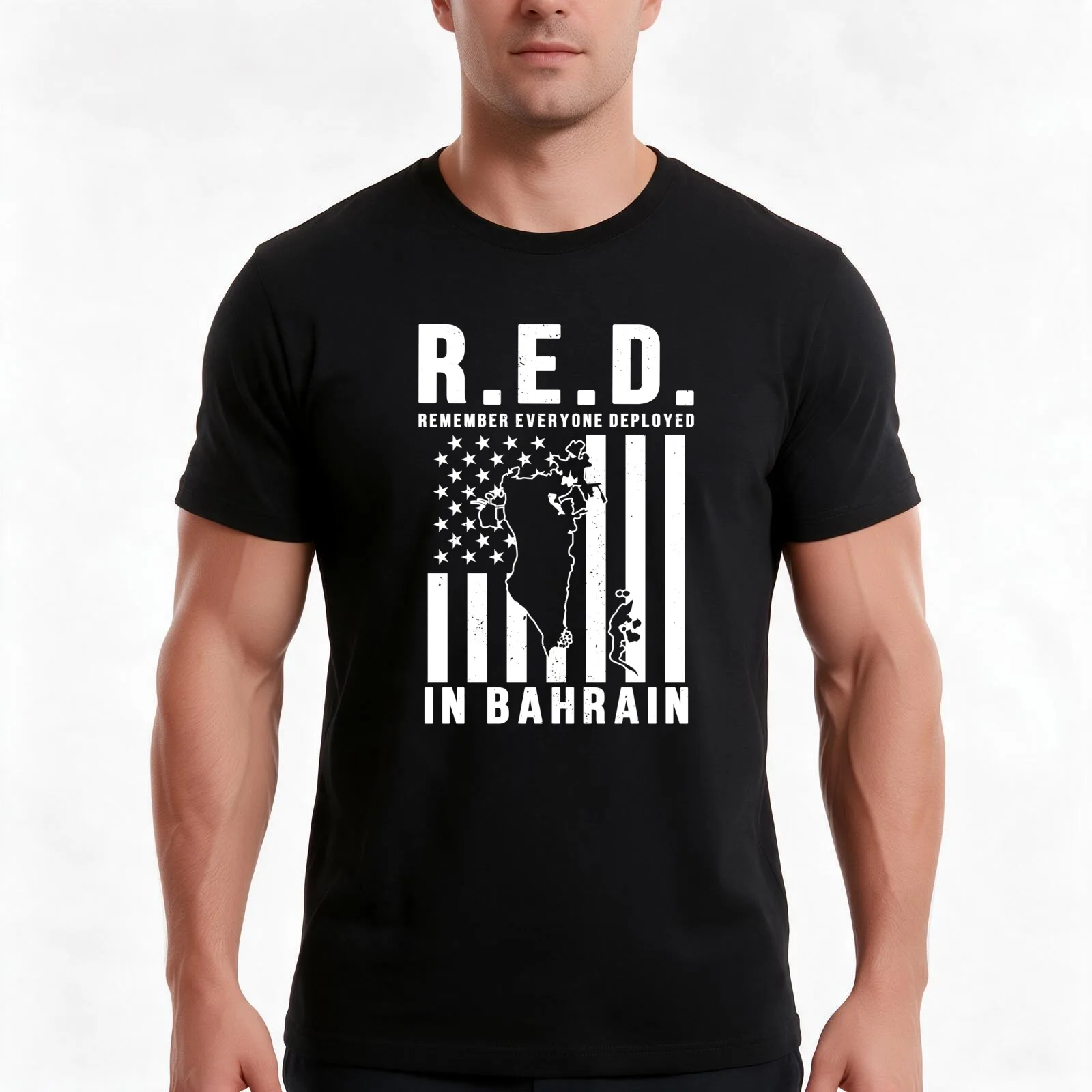 RED Friday Remember Everyone Deployed in Bahrain T-Shirt, Summer Casual Cotton Tee, Oversized Streetwear Tops, Unisex Men Women