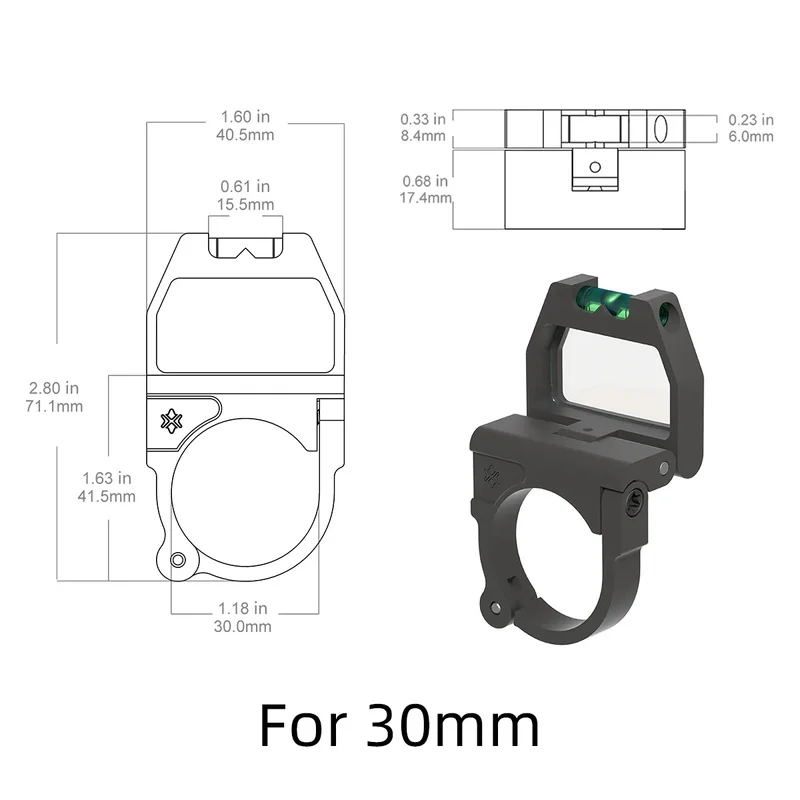 TRIMIX Vector Optics X-ACCU 30mm/34mm Quick-flip Scope Turret Mark Magnifier Mount Ring with Air Bubble Level For Riflescope
