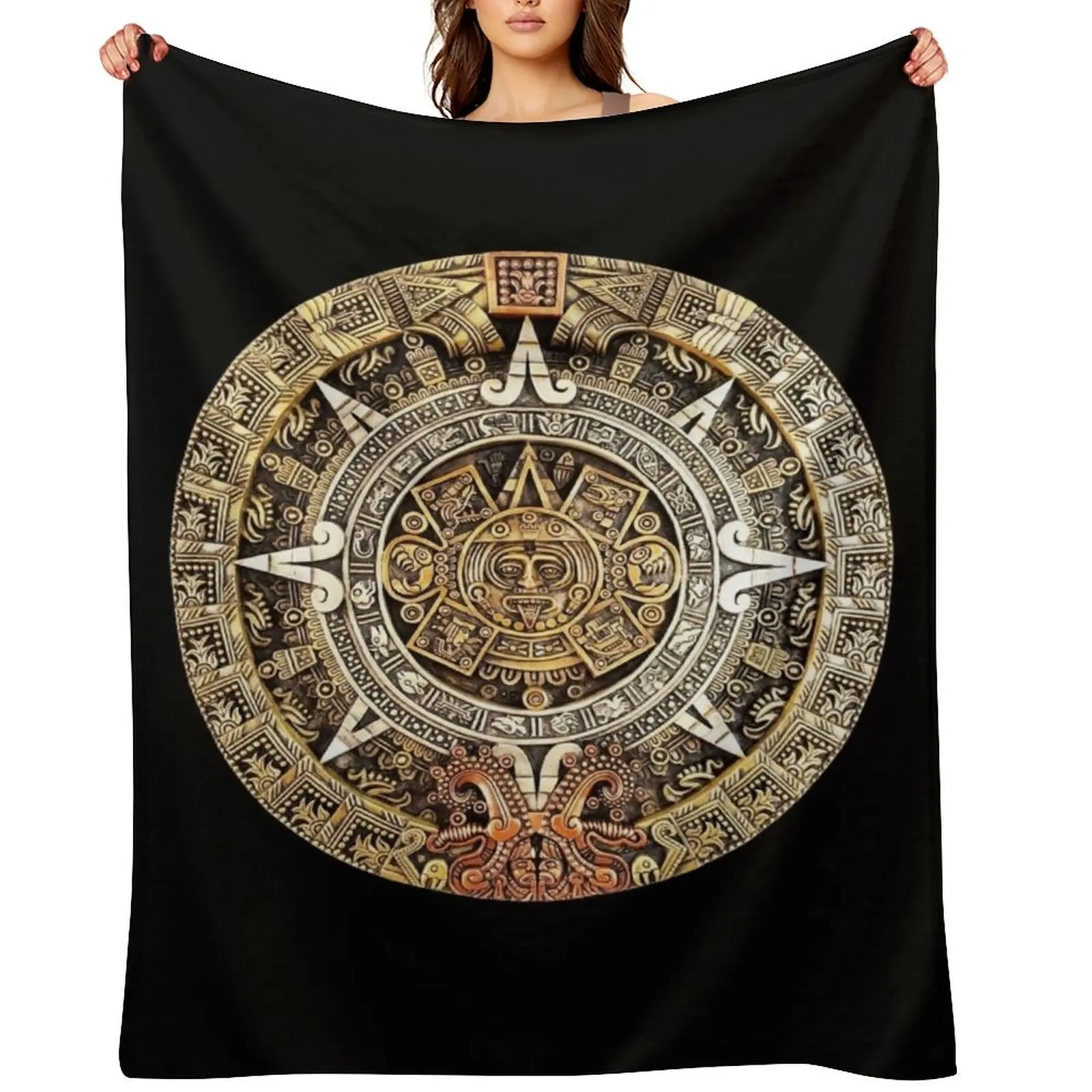 

Stone Aztec Calendar Throw Blanket Retros Sofas Thin Thermal Blankets
