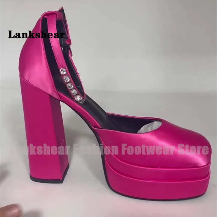 

Platform Buckle Rhinestone Pumps Designer Solid Shallow Elegant Fashion Women Shoes Summer Round Toe Sandalias De Mujer Verano