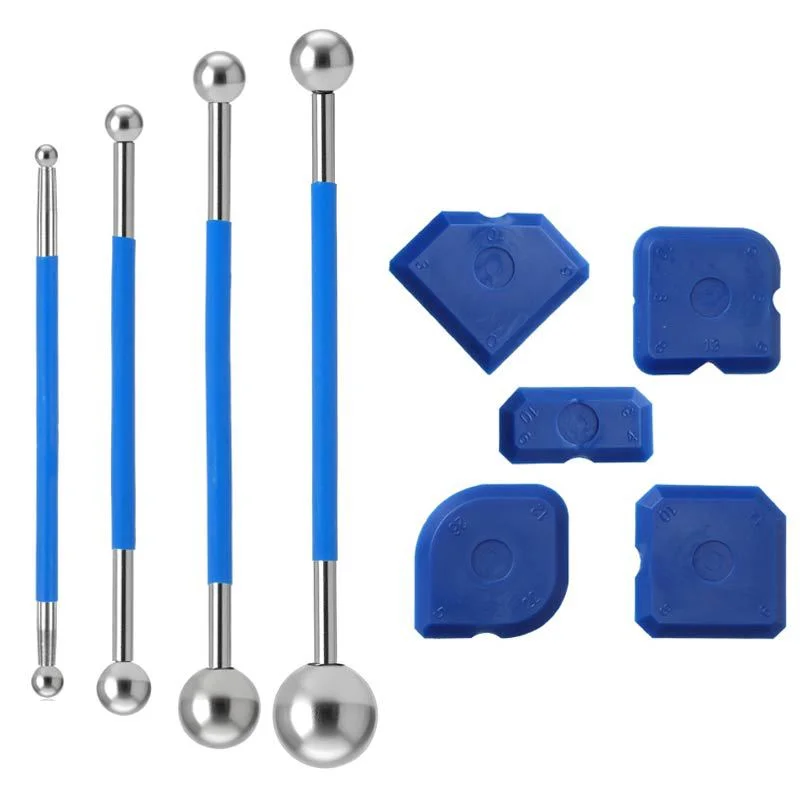 9-Piece Blue Silicone Sealant Caulking Tool Set, Manual Grout Finishing Tools, No Electricity or Battery Required
