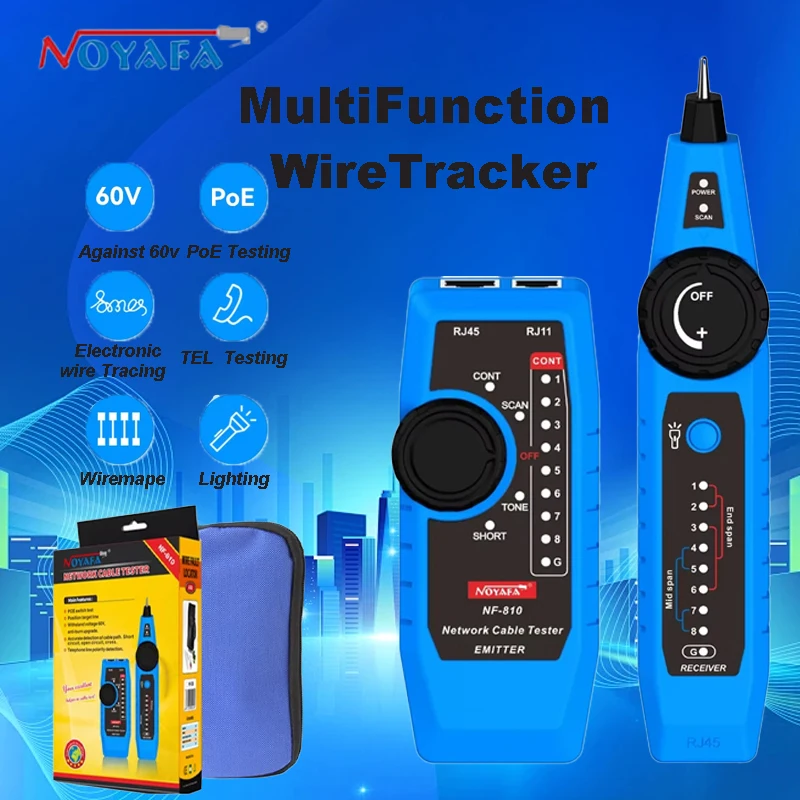 

NOYAFA NF-810 Тестер сетевого кабеля RJ11 RJ45 Cat5 Cat6 Wire Tracer Инструмент диагностики локальной сети для телефонных и сетевых кабелей