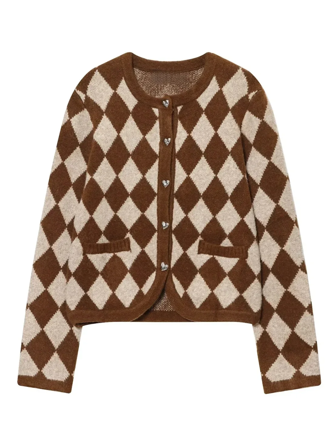 

Sweater Coat Diamond Pattern Embroidery Women's Cardigan Winter New Fashion Simple Knitted Long round Ne