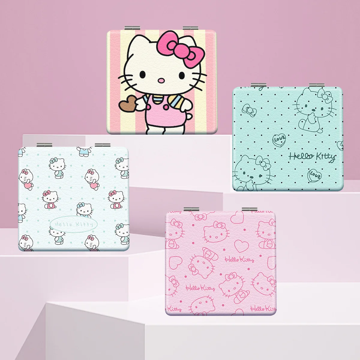 

Sanrio Hello KittyMirror Foldable Makeup Mirror Portable Double-Sided Mirror Student Dormitory Desktop Small Gift Pocket Mirror