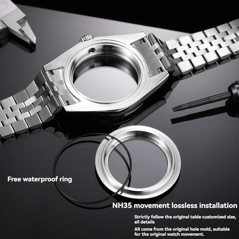 حافظة زجاجية من الياقوت 36 مم 39 مم لحركة رولكس ديتجست NH35 NH36، استبدال سوار ساعة مقاوم للماء من الفولاذ المقاوم للصدأ، موضة