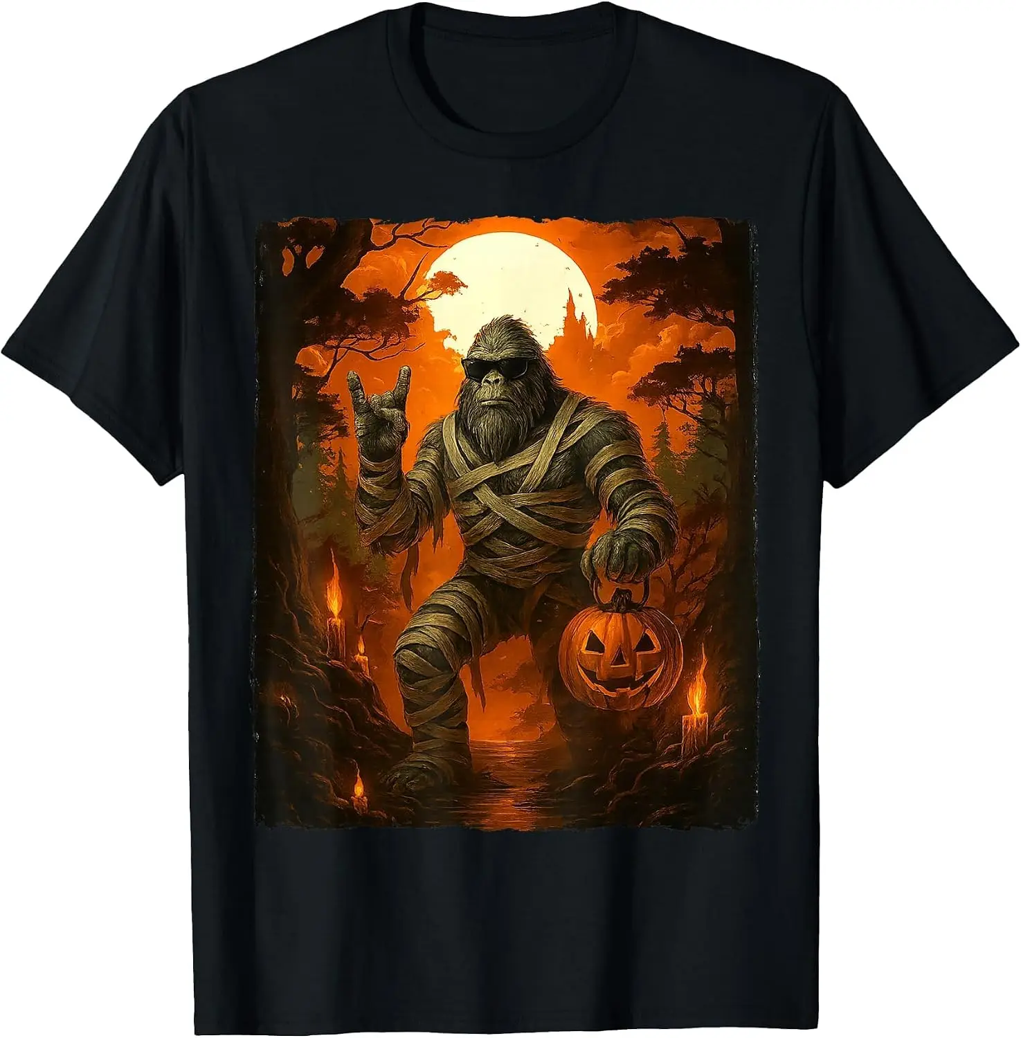 Funny Jack O Lantern Mummy Bigfoot Halloween Costumes Mens T-Shirt