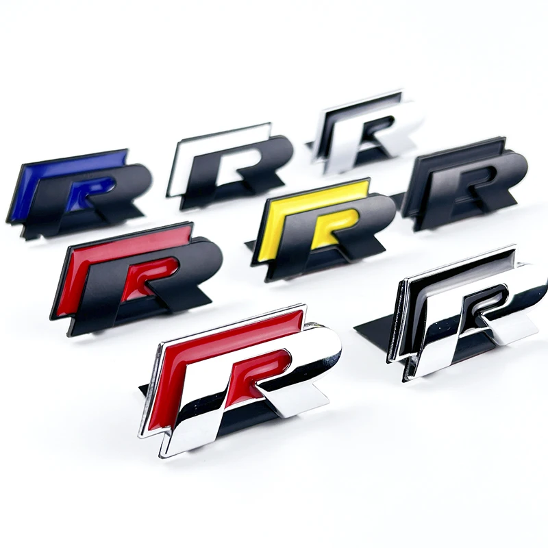3D металлический значок R, автомобильный гриль, эмблема, наклейки, наклейка для VW Volkswagen Jetta Bora Candy Golf Sagitar Magotan Polo Lavida Santana