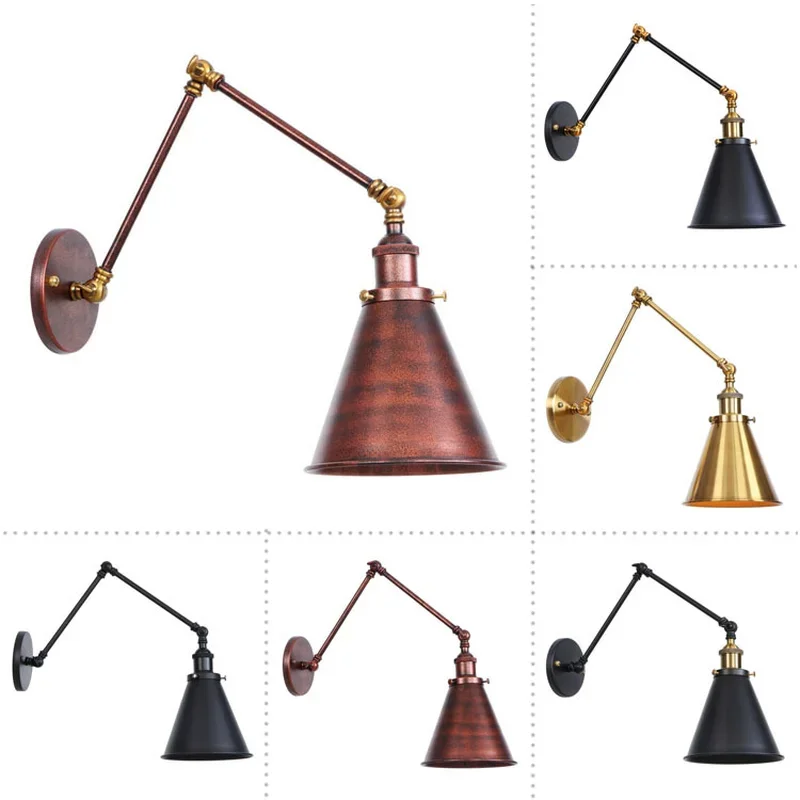 Industrial electroplating iron wall lamp aisle bar restaurant living room hotel adjustable retro long arm wall lamp WJ10