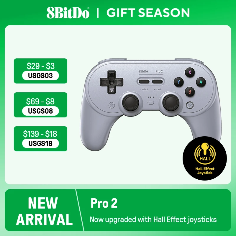 8BitDo New Pro 2 Bluetooth Gamepad with Hall Effect Joystick for Nintendo Switch, PC, macOS, Android, Steam Deck & Raspberry Pi