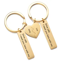 1 Pair Personalized Engrave Keychain Drive Safe Custom Name Text Keychain Stainless Steel Bar Keyring Customized Gift for Couple