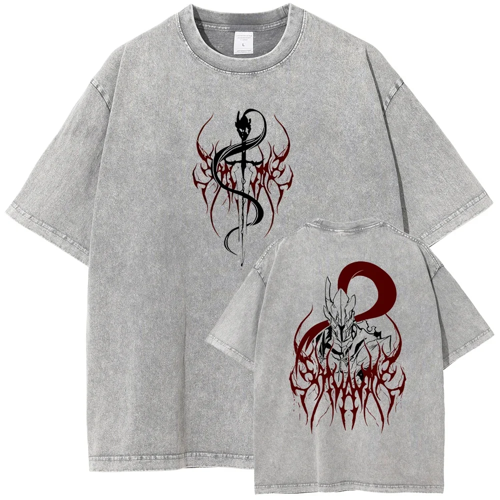 Camiseta Solo Leveling Igris con Gráficos de Manga, Camisetas Vintage Lavadas de Manga Corta, Camiseta de Algodón Oversize para Hombre y Mujer