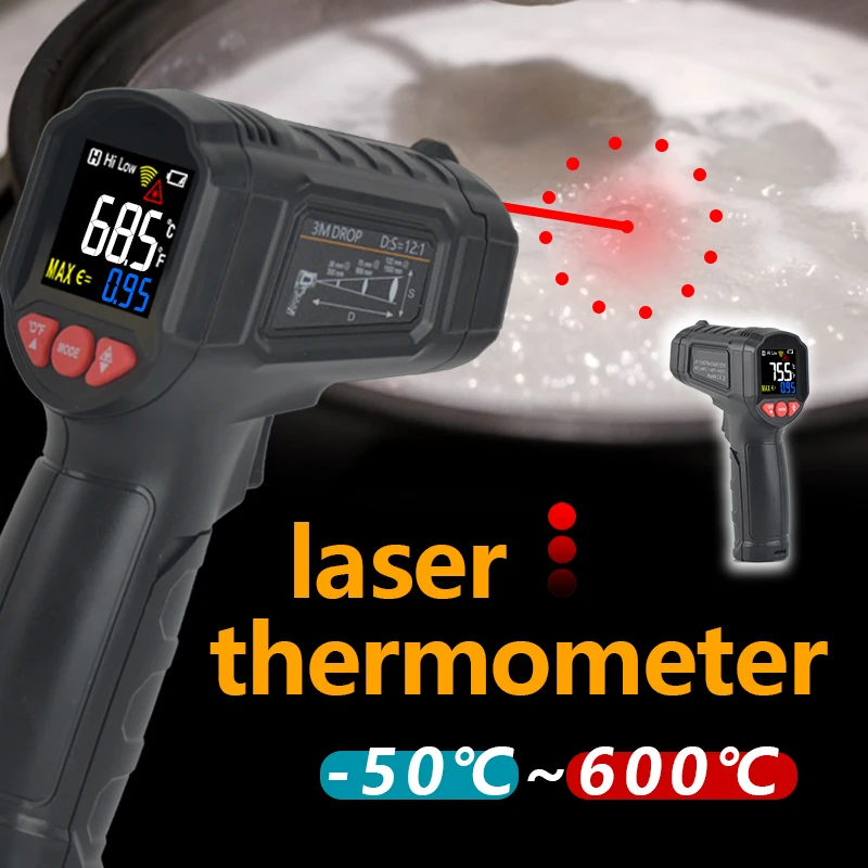 Mestek Digital Thermometer Infrared Thermometers -50~800℃ Non-contact Pyrometer Kitchen Laser Temperature Meter Hygrometer