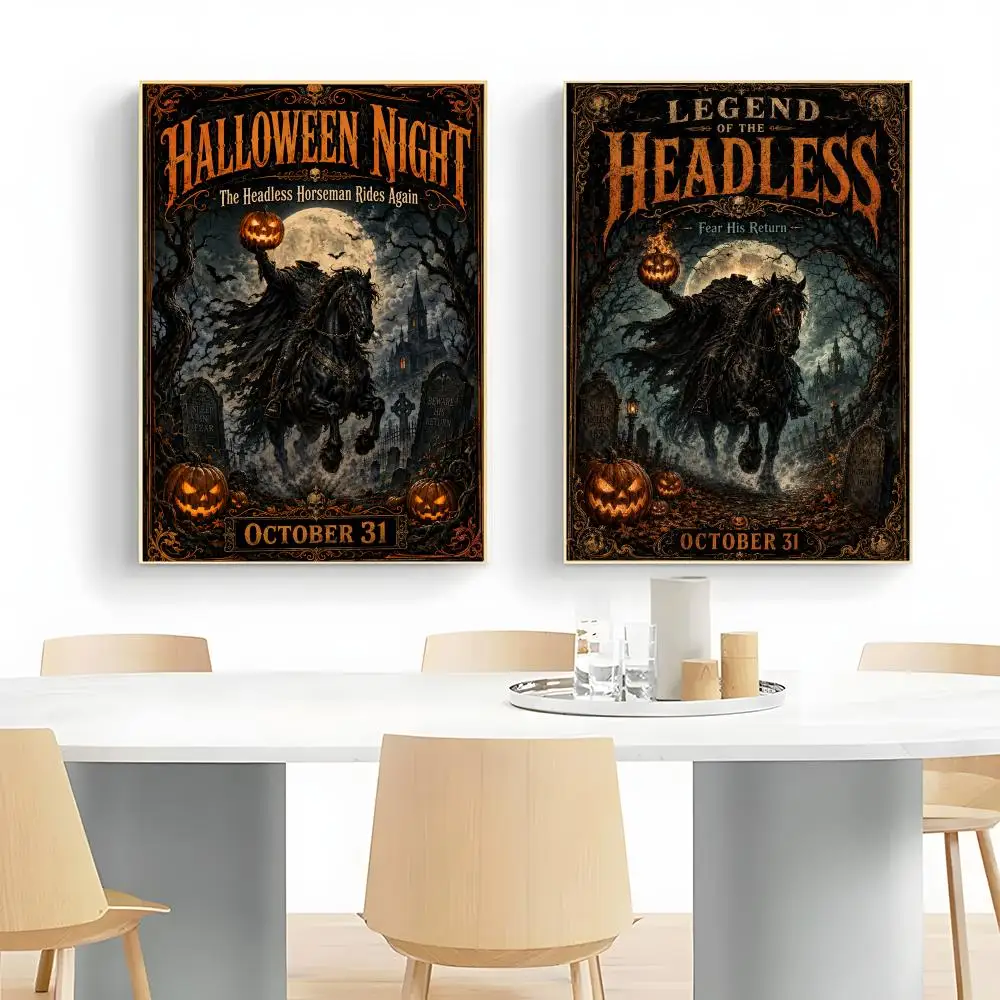 Halloween Headless Horseman Poster Wall Art Print Decorative Mural Home Decor Gift Unframed